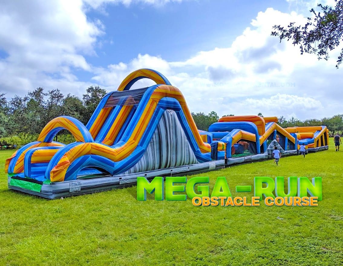 100ft Mega Run Obstacle Course (63+64+65) 1 100ft mega run obstacle and slide rental
